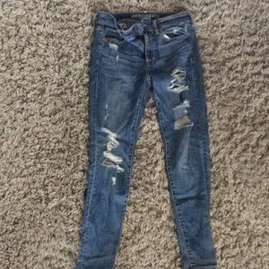 Ripped blue skinny jeans, very stretchy